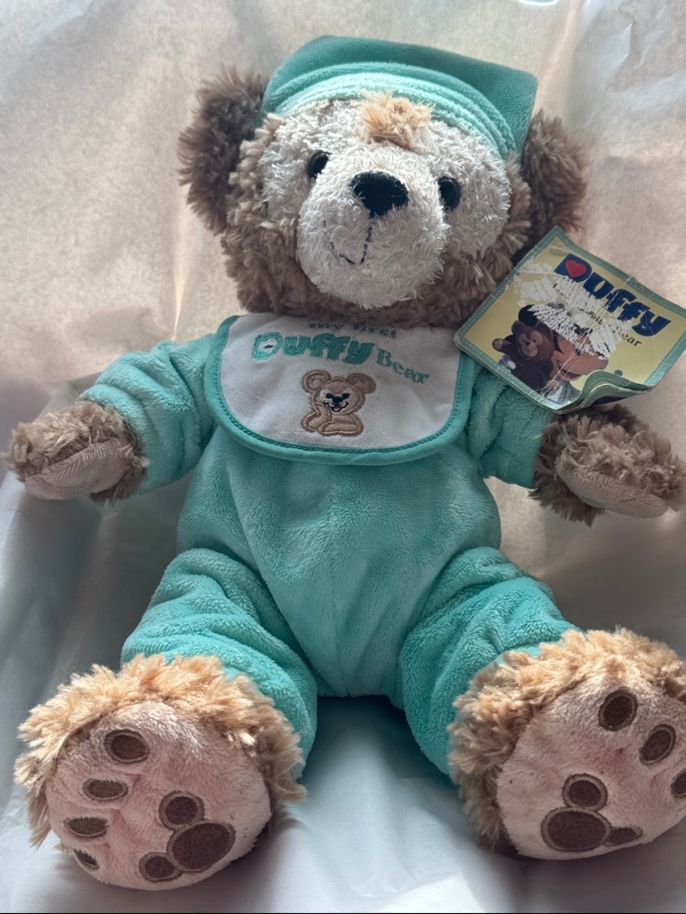 Disney Parks My First Duffy Bear with Teal Outfit Mickey Mouse Teddy Bear